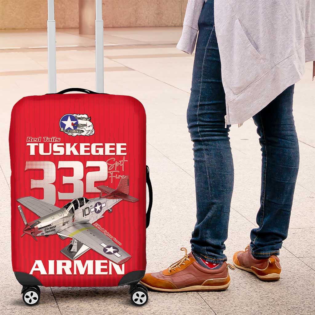 Tuskegee Red Tails Airmen Luggage Cover P-51 Mustang 332nd Fighter Group - Red LT15