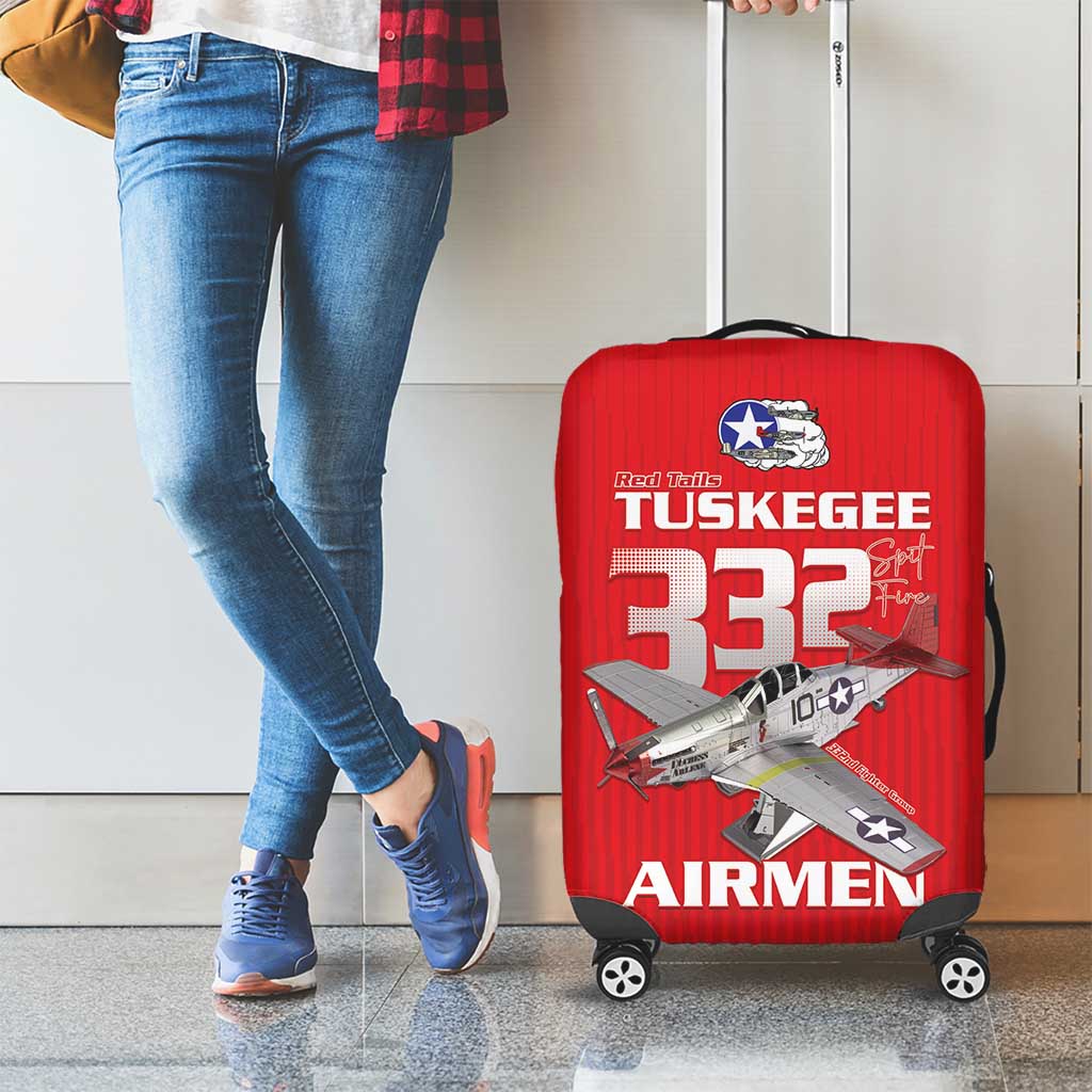 Tuskegee Red Tails Airmen Luggage Cover P-51 Mustang 332nd Fighter Group - Red LT15