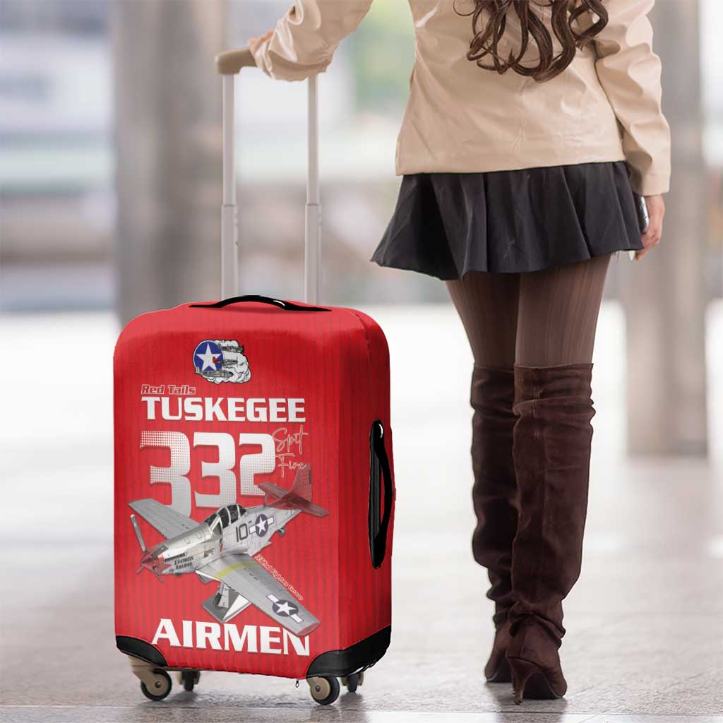 Tuskegee Red Tails Airmen Luggage Cover P-51 Mustang 332nd Fighter Group - Red LT15