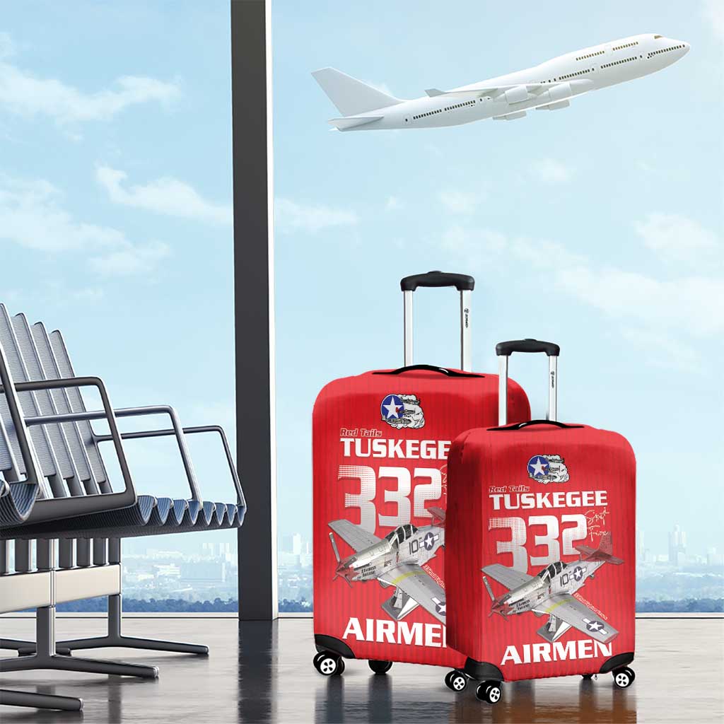 Tuskegee Red Tails Airmen Luggage Cover P-51 Mustang 332nd Fighter Group - Red LT15