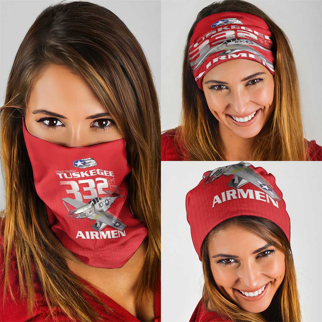 Tuskegee Red Tails Airmen Neck Gaiter P-51 Mustang 332nd Fighter Group - Red LT15