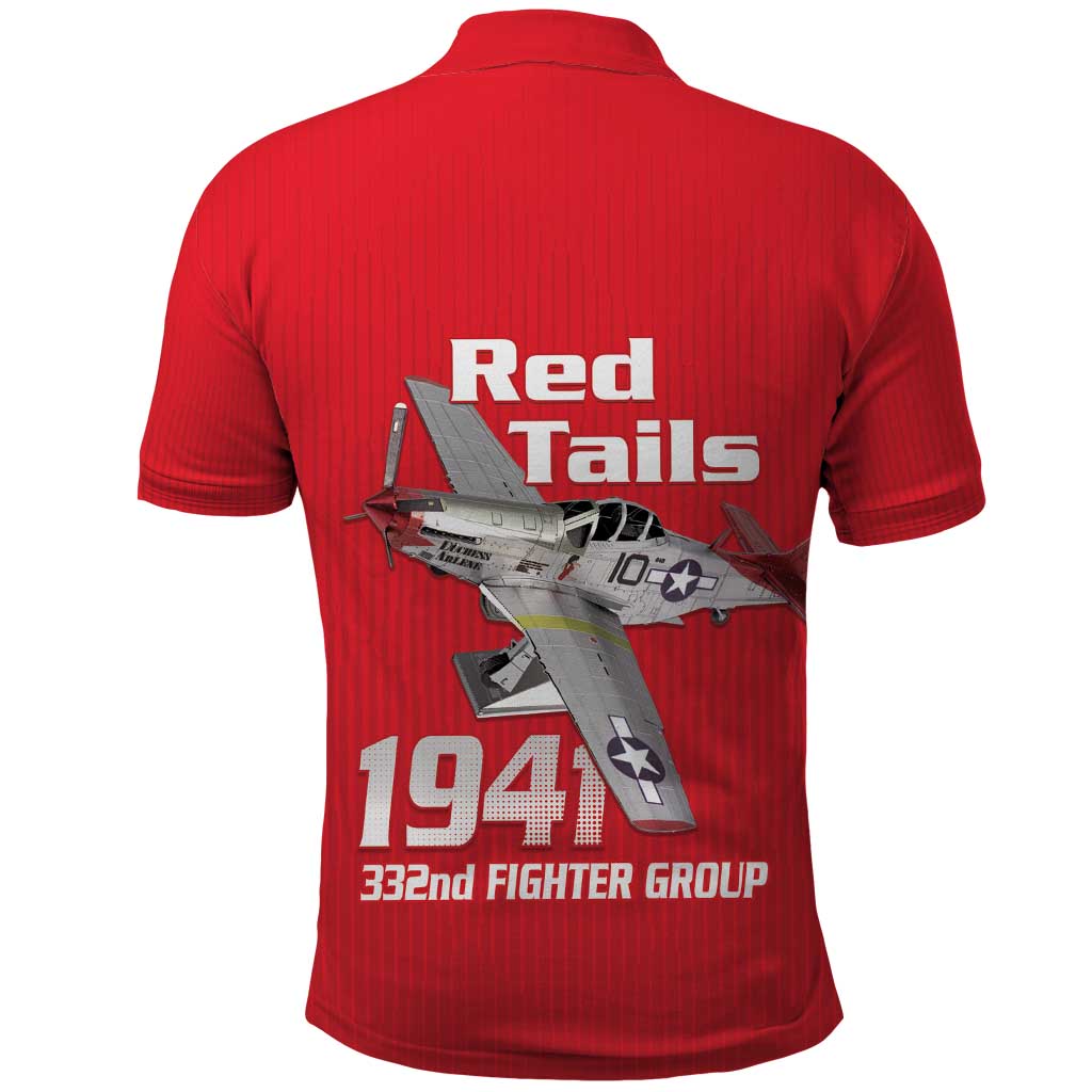 Tuskegee Red Tails Airmen Polo Shirt P-51 Mustang 332nd Fighter Group - Red LT15