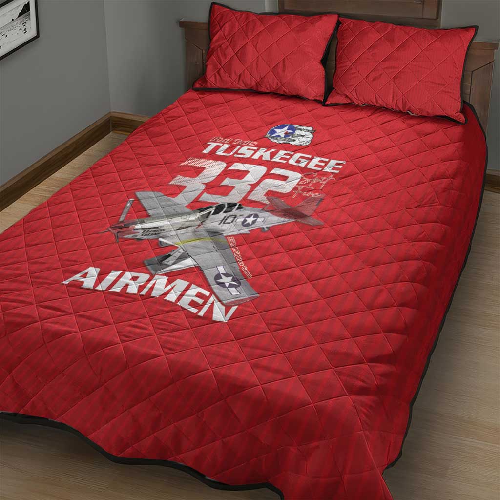 Tuskegee Red Tails Airmen Quilt Bed Set 332nd Fighter Group - Red LT15