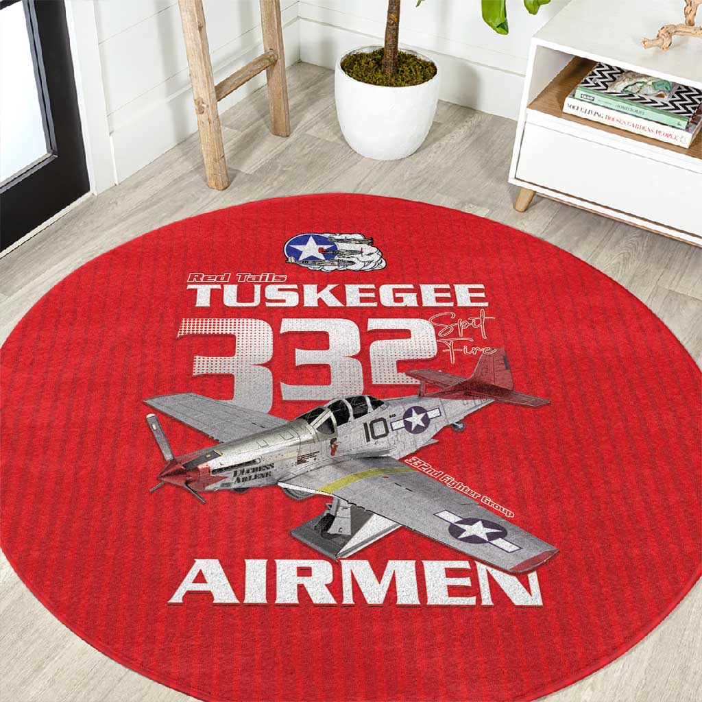 Tuskegee Red Tails Airmen Round Carpet 332nd Fighter Group - Red LT15