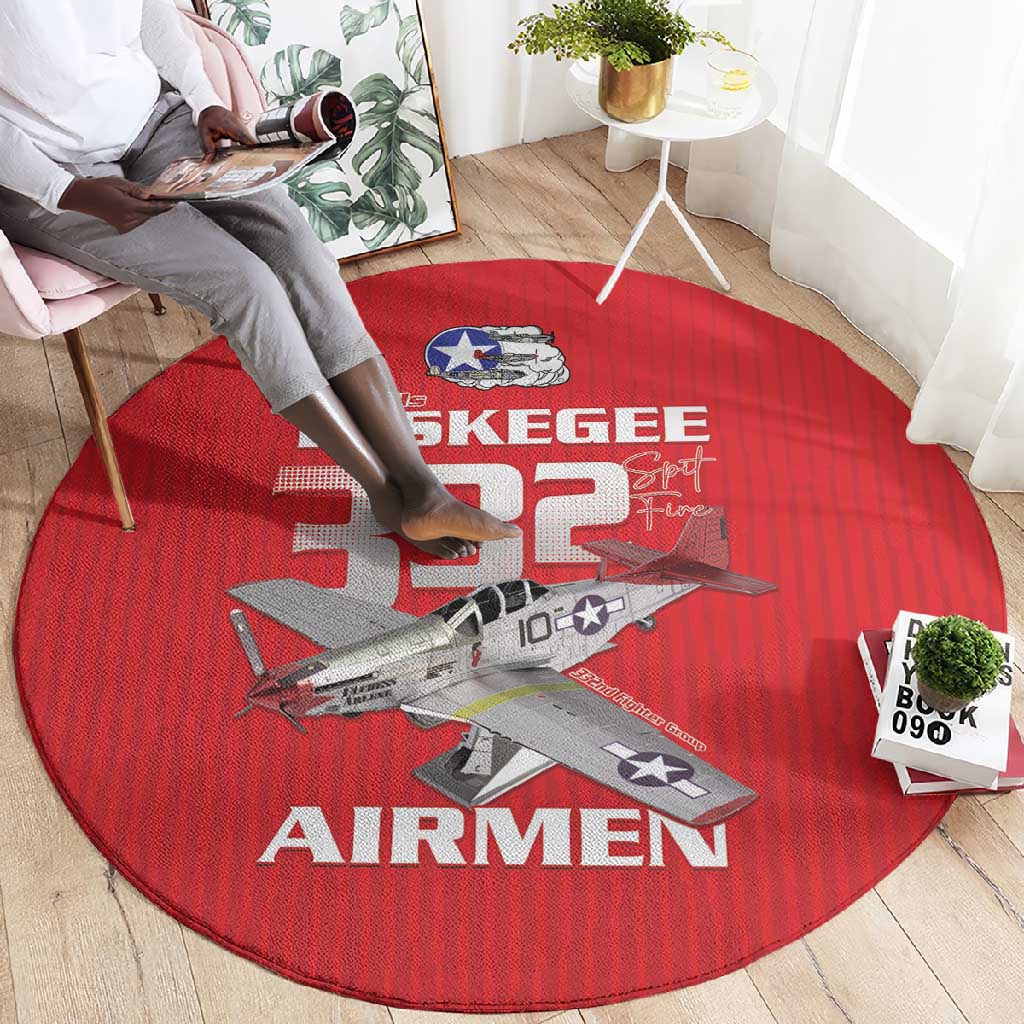 Tuskegee Red Tails Airmen Round Carpet 332nd Fighter Group - Red LT15
