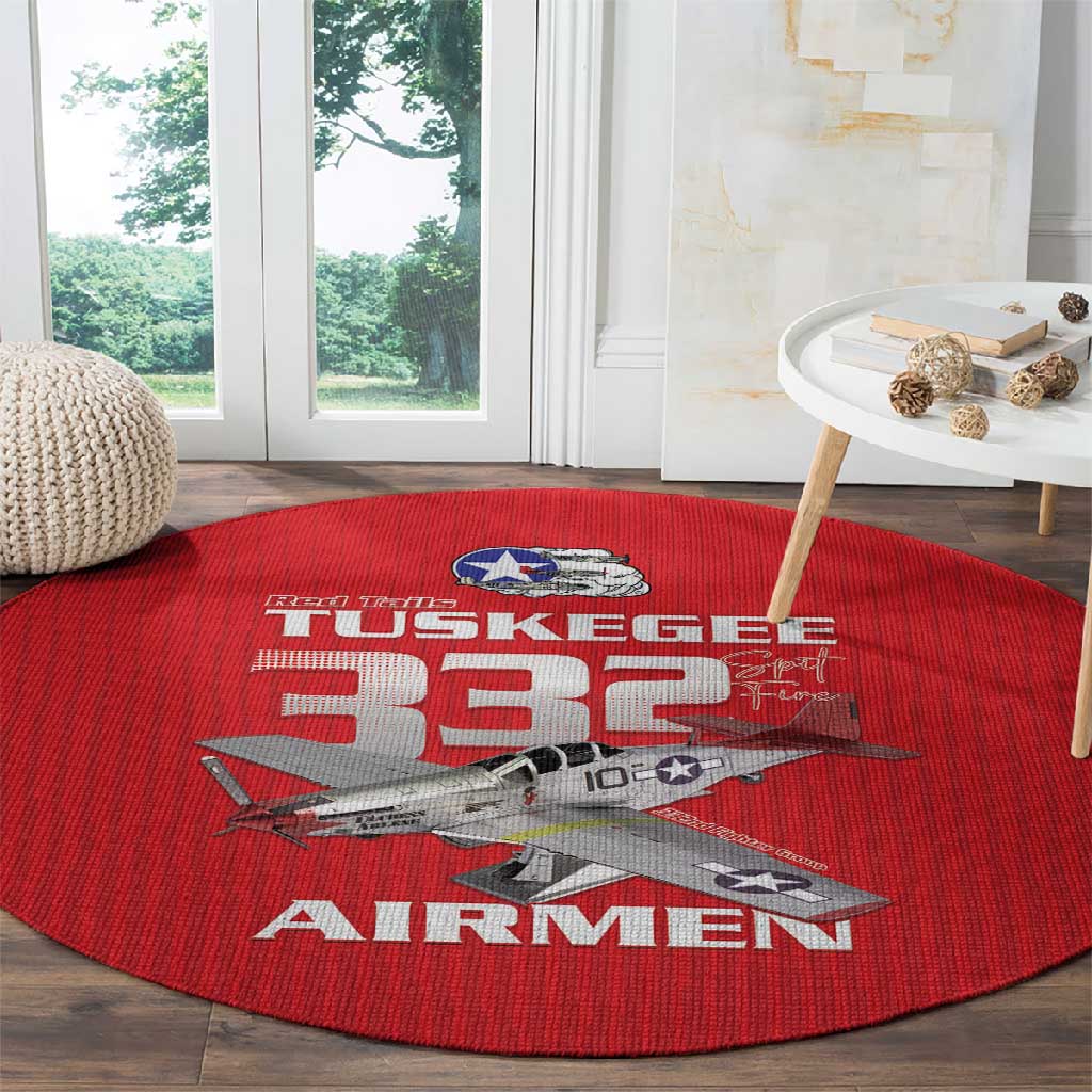 Tuskegee Red Tails Airmen Round Carpet 332nd Fighter Group - Red LT15