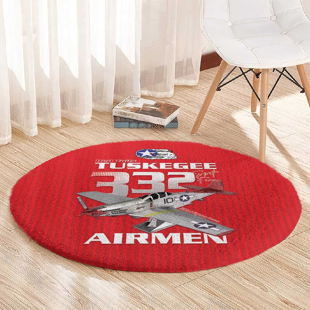 Tuskegee Red Tails Airmen Round Carpet 332nd Fighter Group - Red LT15