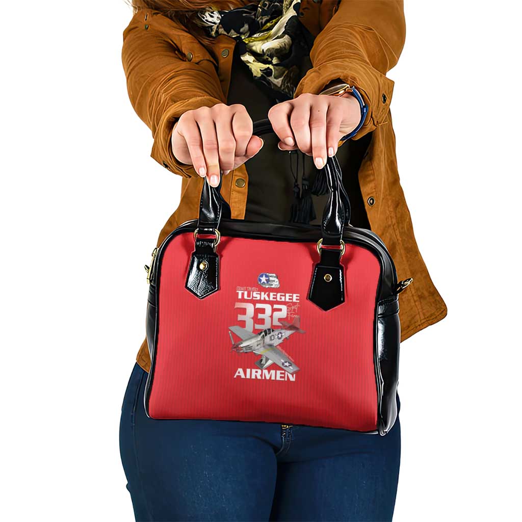 Tuskegee Red Tails Airmen Shoulder Handbag P-51 Mustang 332nd Fighter Group - Red LT15