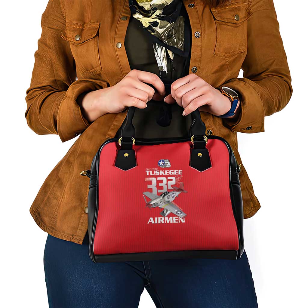 Tuskegee Red Tails Airmen Shoulder Handbag P-51 Mustang 332nd Fighter Group - Red LT15
