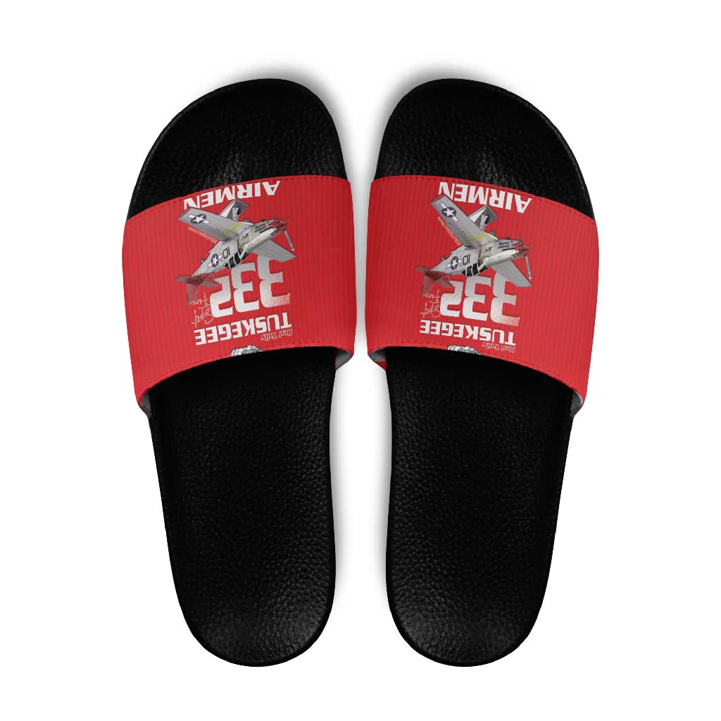 Tuskegee Red Tails Airmen Slide Sandals P-51 Mustang 332nd Fighter Group - Red LT15
