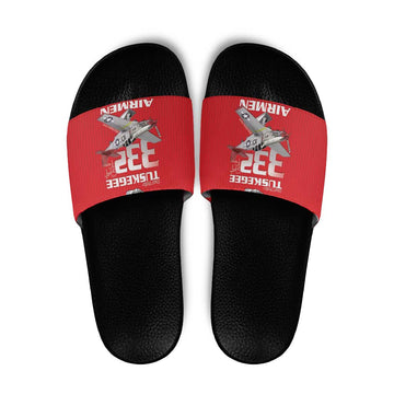 Tuskegee Red Tails Airmen Slide Sandals P-51 Mustang 332nd Fighter Group - Red LT15