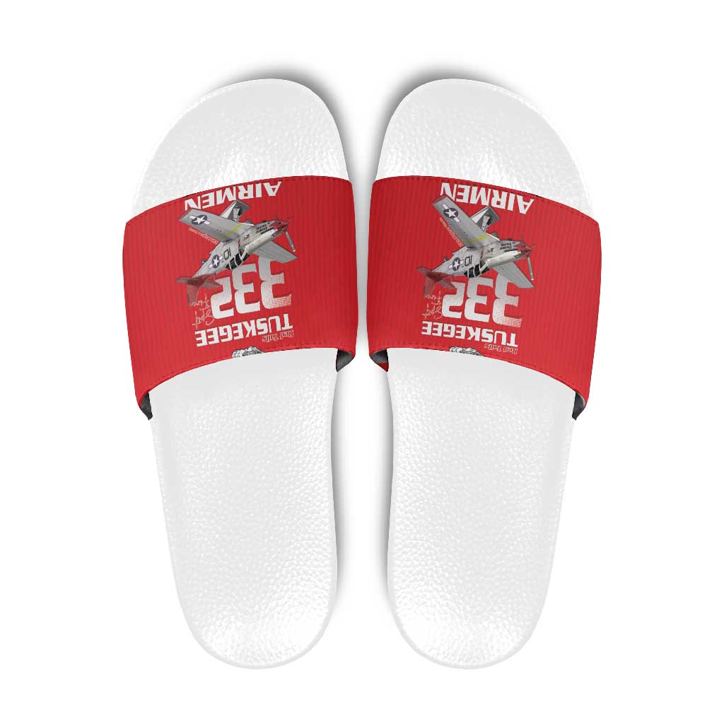 Tuskegee Red Tails Airmen Slide Sandals P-51 Mustang 332nd Fighter Group - Red LT15