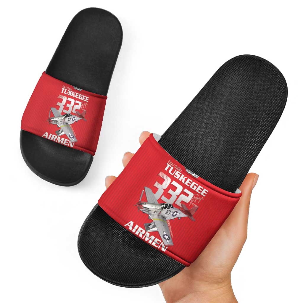 Tuskegee Red Tails Airmen Slide Sandals P-51 Mustang 332nd Fighter Group - Red LT15