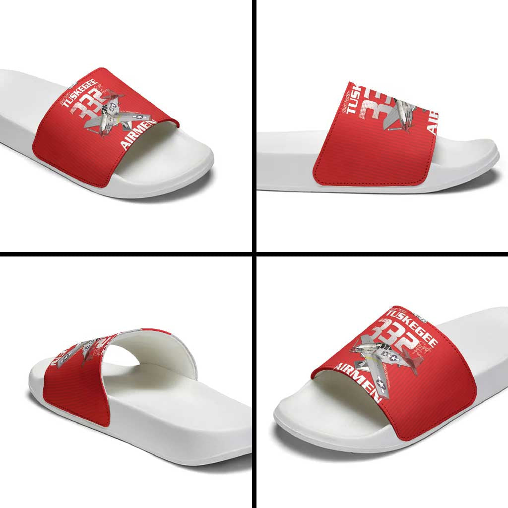 Tuskegee Red Tails Airmen Slide Sandals P-51 Mustang 332nd Fighter Group - Red LT15
