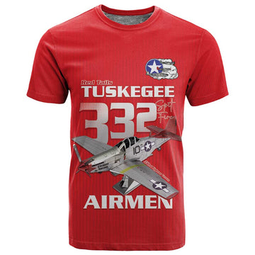 Tuskegee Red Tails Airmen T shirt 332nd Fighter Group - Red LT15