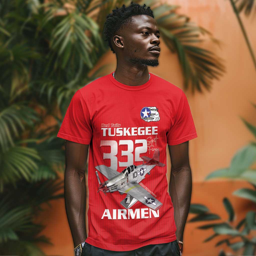 Tuskegee Red Tails Airmen T shirt 332nd Fighter Group - Red LT15