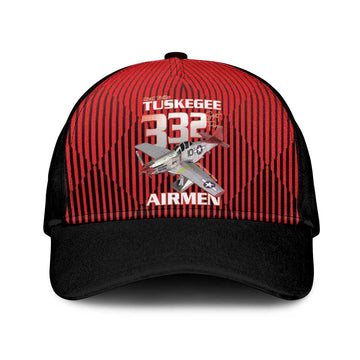 Tuskegee Red Tails Airmen Classic Cap P-51 Mustang 332nd Fighter Group - Black Red LT15