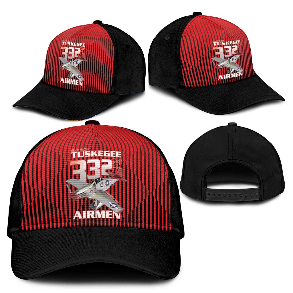 Tuskegee Red Tails Airmen Classic Cap P-51 Mustang 332nd Fighter Group - Black Red LT15