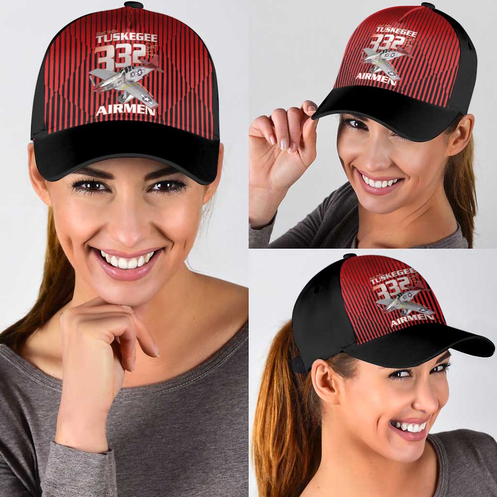 Tuskegee Red Tails Airmen Classic Cap P-51 Mustang 332nd Fighter Group - Black Red LT15