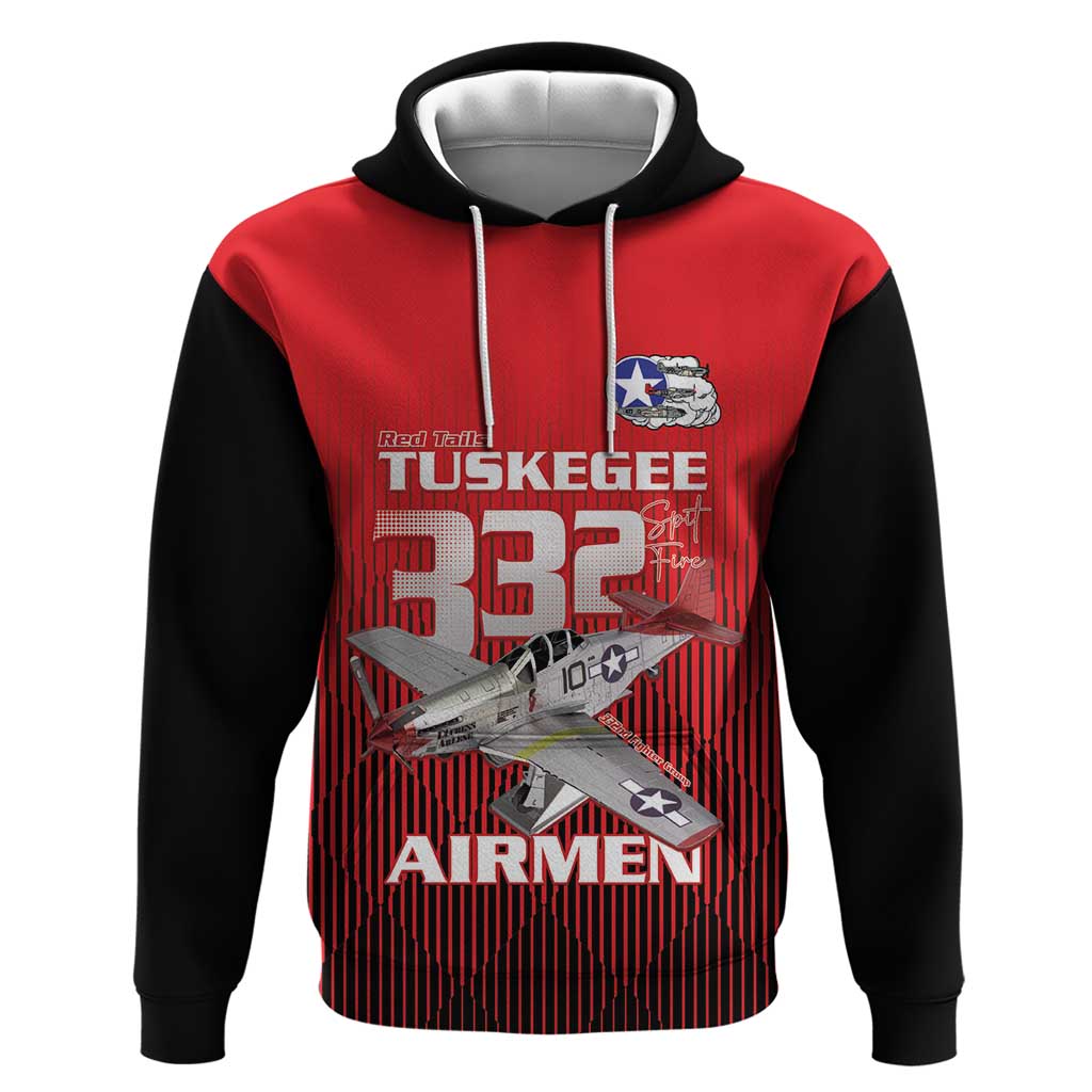 Tuskegee Red Tails Airmen Hoodie P-51 Mustang 332nd Fighter Group - Black Red LT15