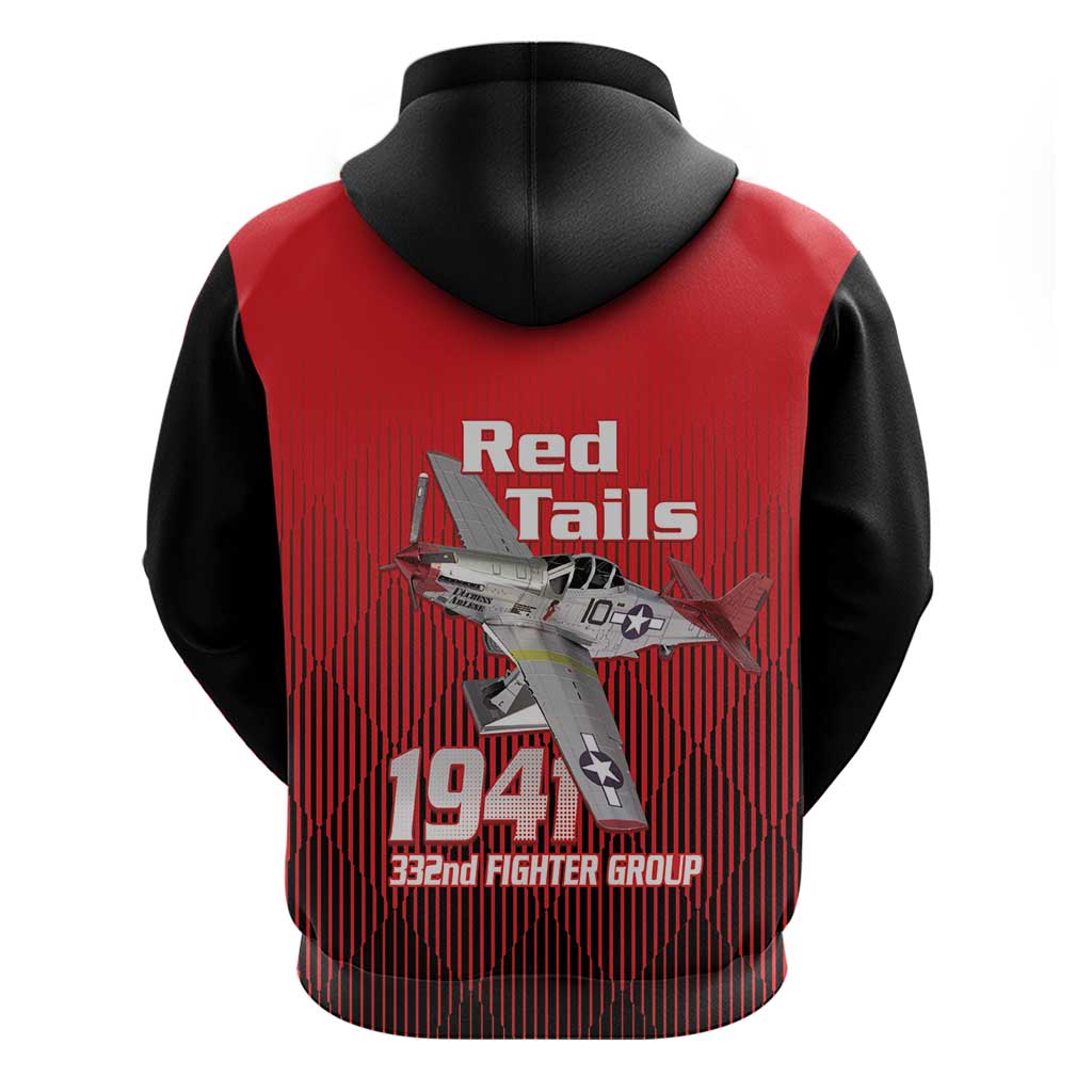 Tuskegee Red Tails Airmen Hoodie P-51 Mustang 332nd Fighter Group - Black Red LT15