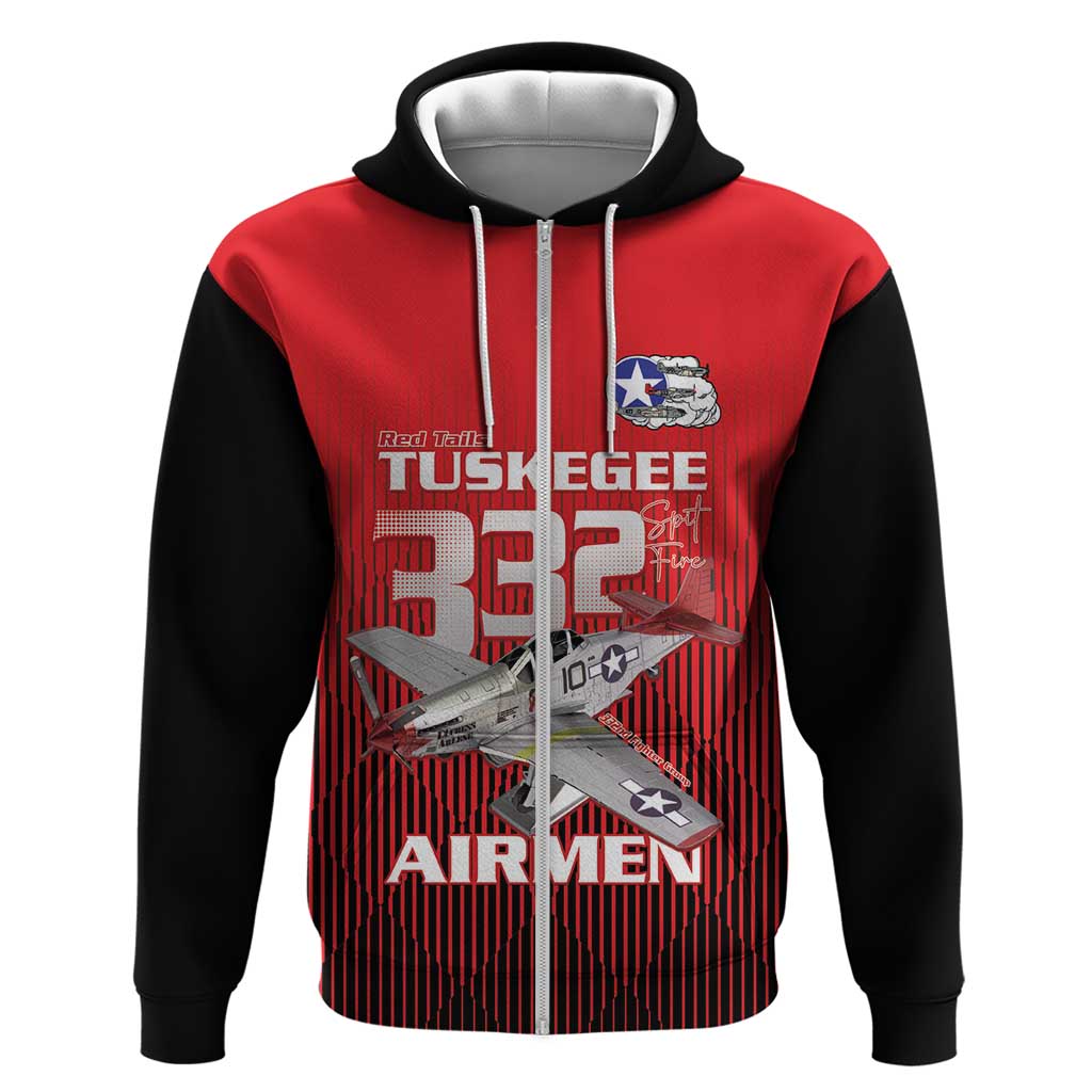 Tuskegee Red Tails Airmen Hoodie P-51 Mustang 332nd Fighter Group - Black Red LT15
