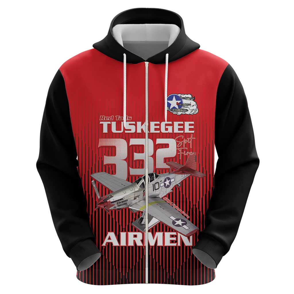 Tuskegee Red Tails Airmen Hoodie P-51 Mustang 332nd Fighter Group - Black Red LT15