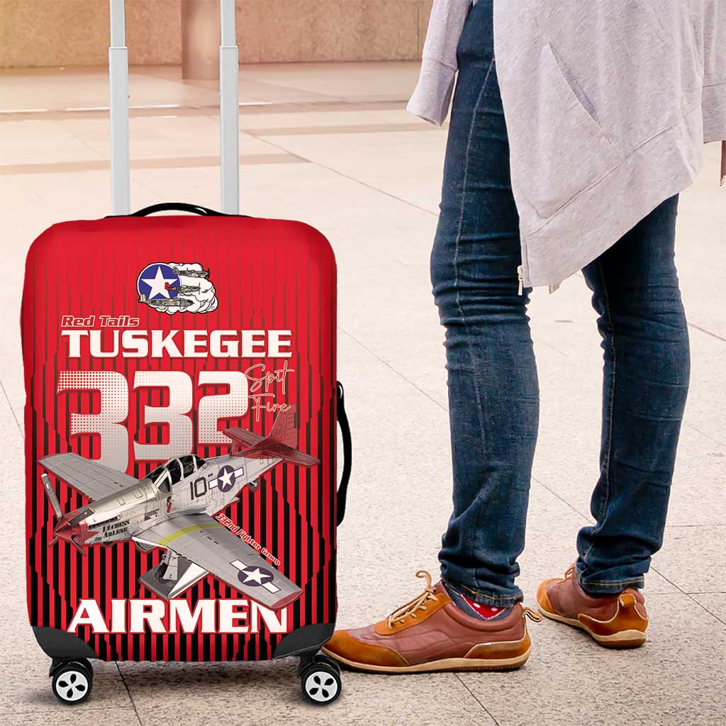 Tuskegee Red Tails Airmen Luggage Cover P-51 Mustang 332nd Fighter Group - Black Red LT15