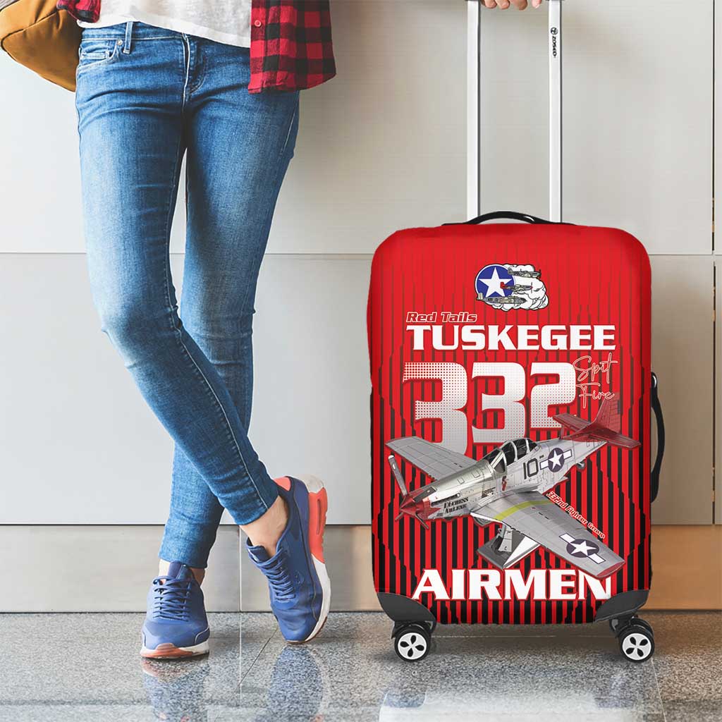 Tuskegee Red Tails Airmen Luggage Cover P-51 Mustang 332nd Fighter Group - Black Red LT15