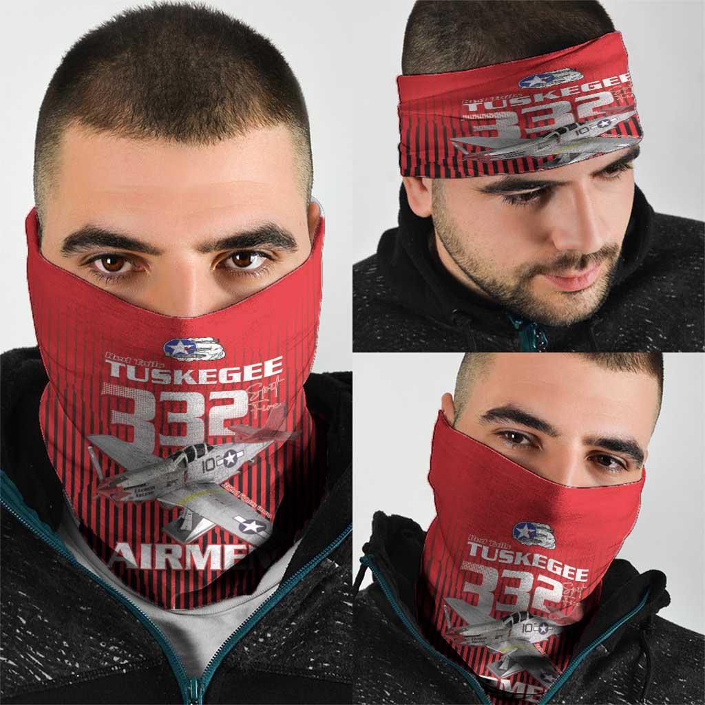 Tuskegee Red Tails Airmen Neck Gaiter P-51 Mustang 332nd Fighter Group - Black Red LT15