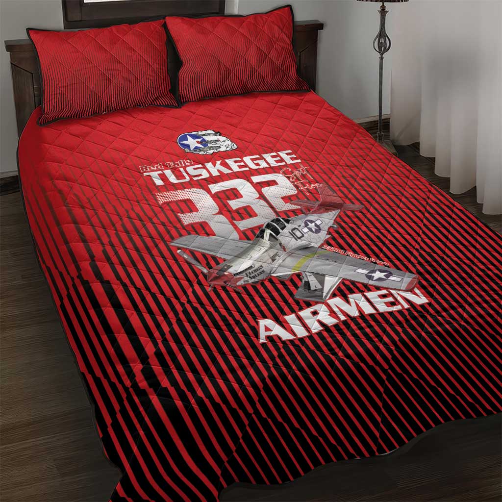 Tuskegee Red Tails Airmen Quilt Bed Set 332nd Fighter Group - Black Red LT15