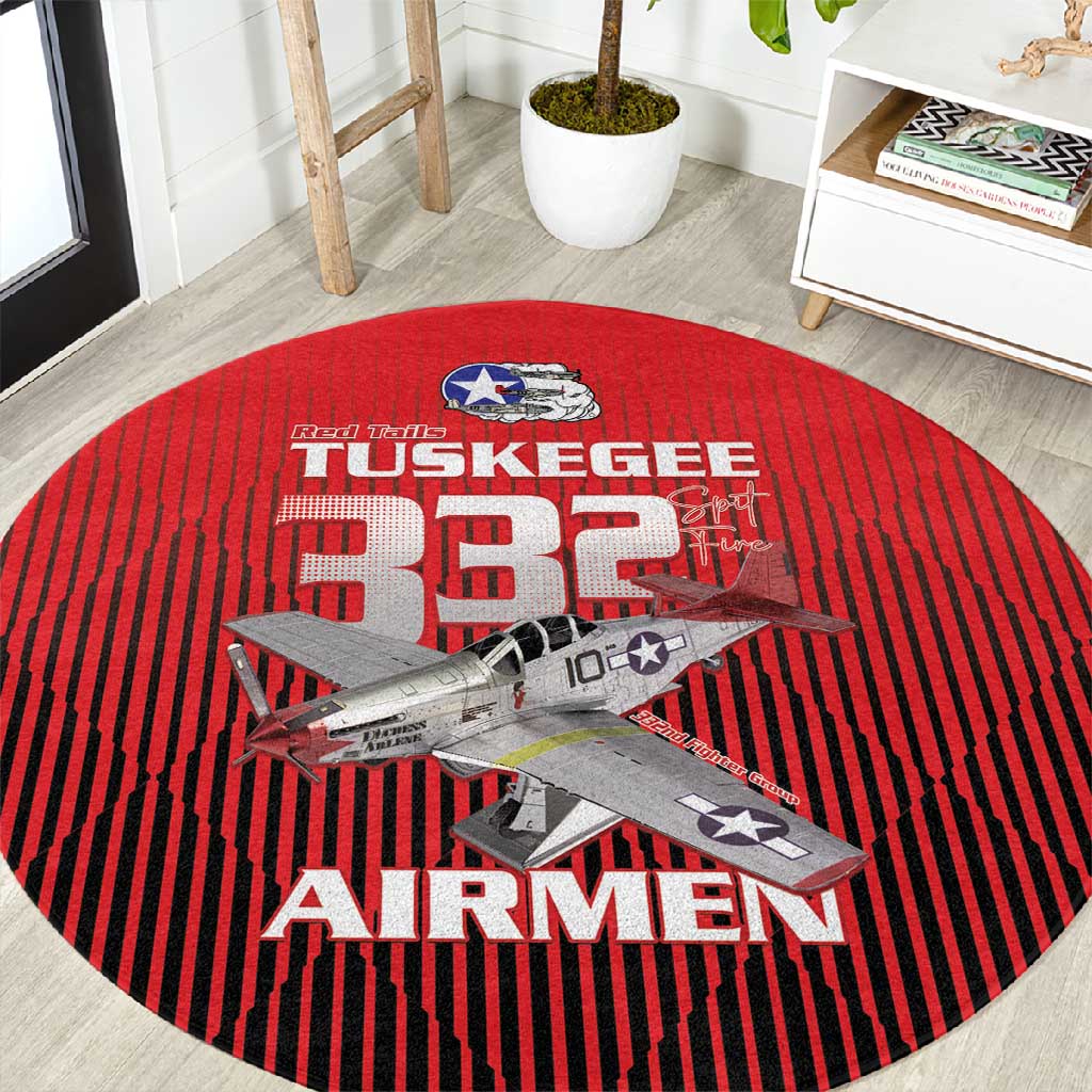 Tuskegee Red Tails Airmen Round Carpet 332nd Fighter Group - Black Red LT15