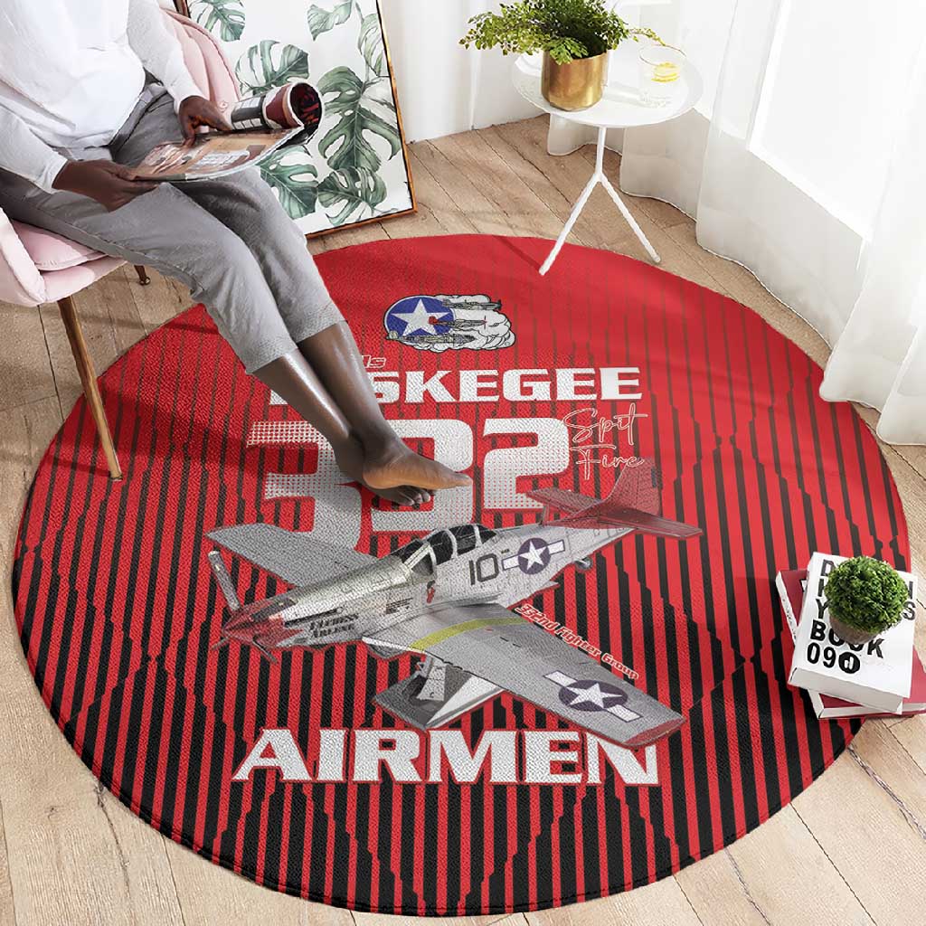 Tuskegee Red Tails Airmen Round Carpet 332nd Fighter Group - Black Red LT15
