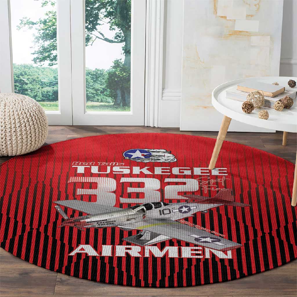 Tuskegee Red Tails Airmen Round Carpet 332nd Fighter Group - Black Red LT15