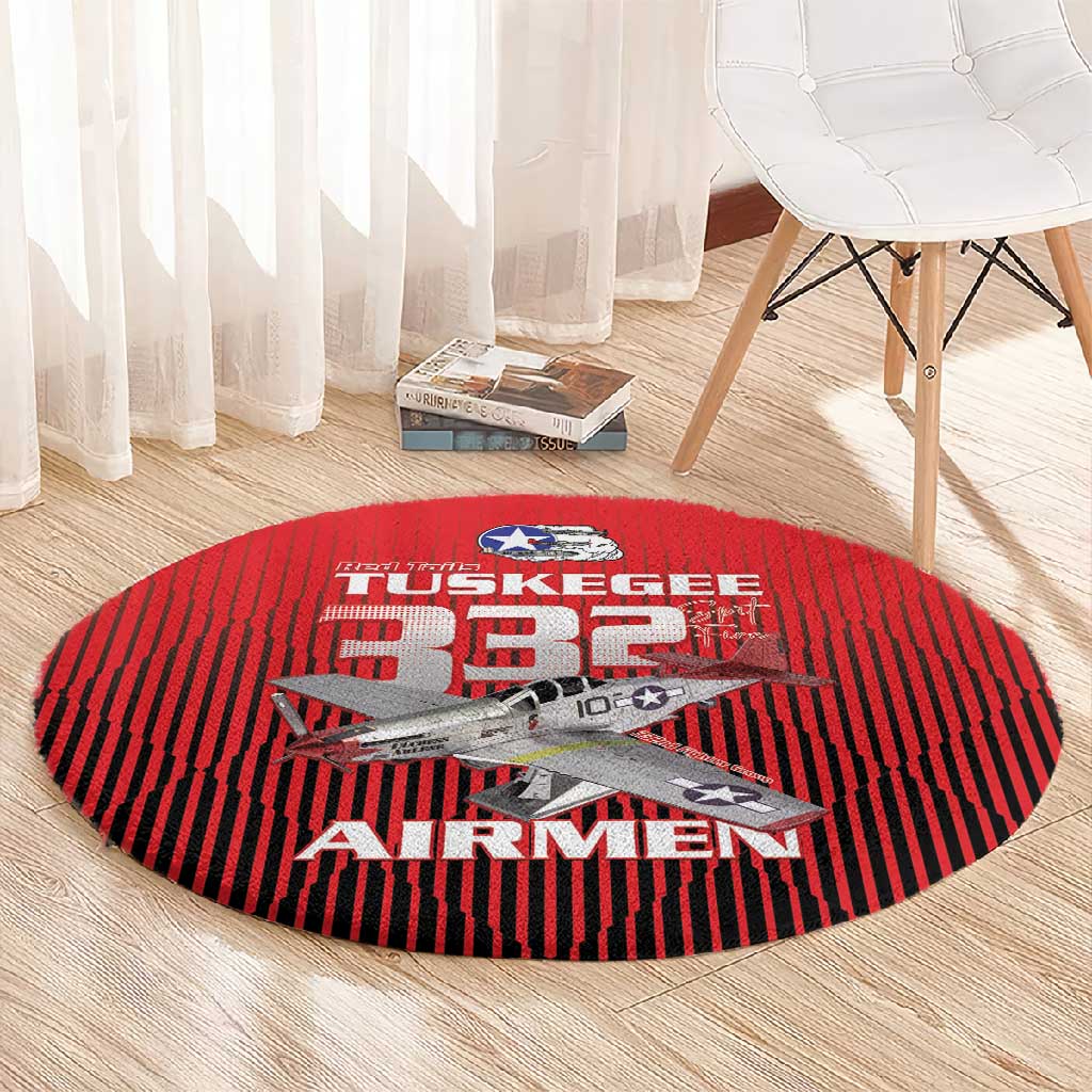 Tuskegee Red Tails Airmen Round Carpet 332nd Fighter Group - Black Red LT15