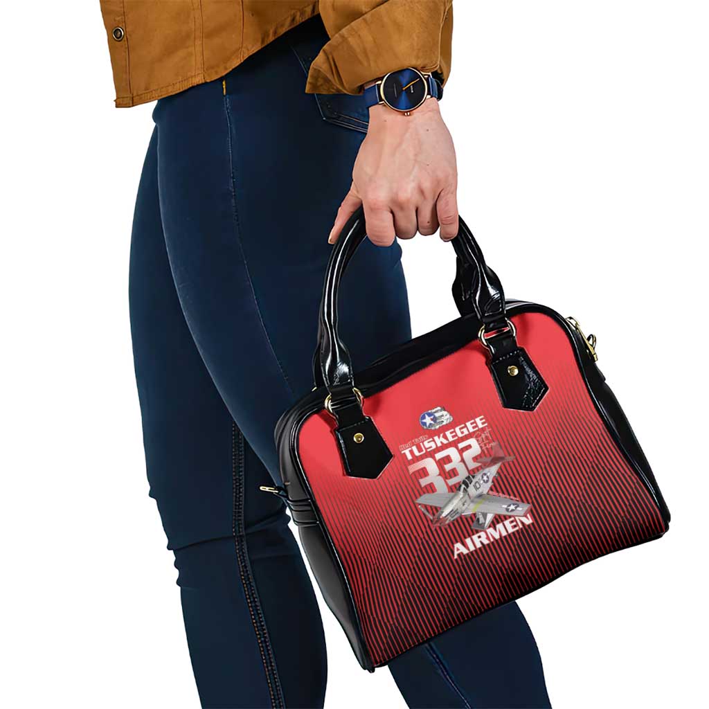 Tuskegee Red Tails Airmen Shoulder Handbag P-51 Mustang 332nd Fighter Group - Black Red LT15