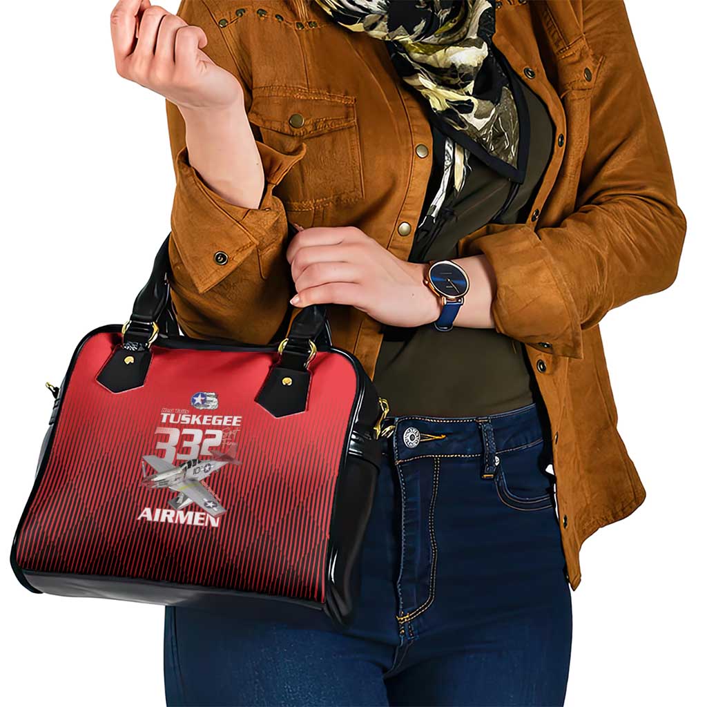 Tuskegee Red Tails Airmen Shoulder Handbag P-51 Mustang 332nd Fighter Group - Black Red LT15