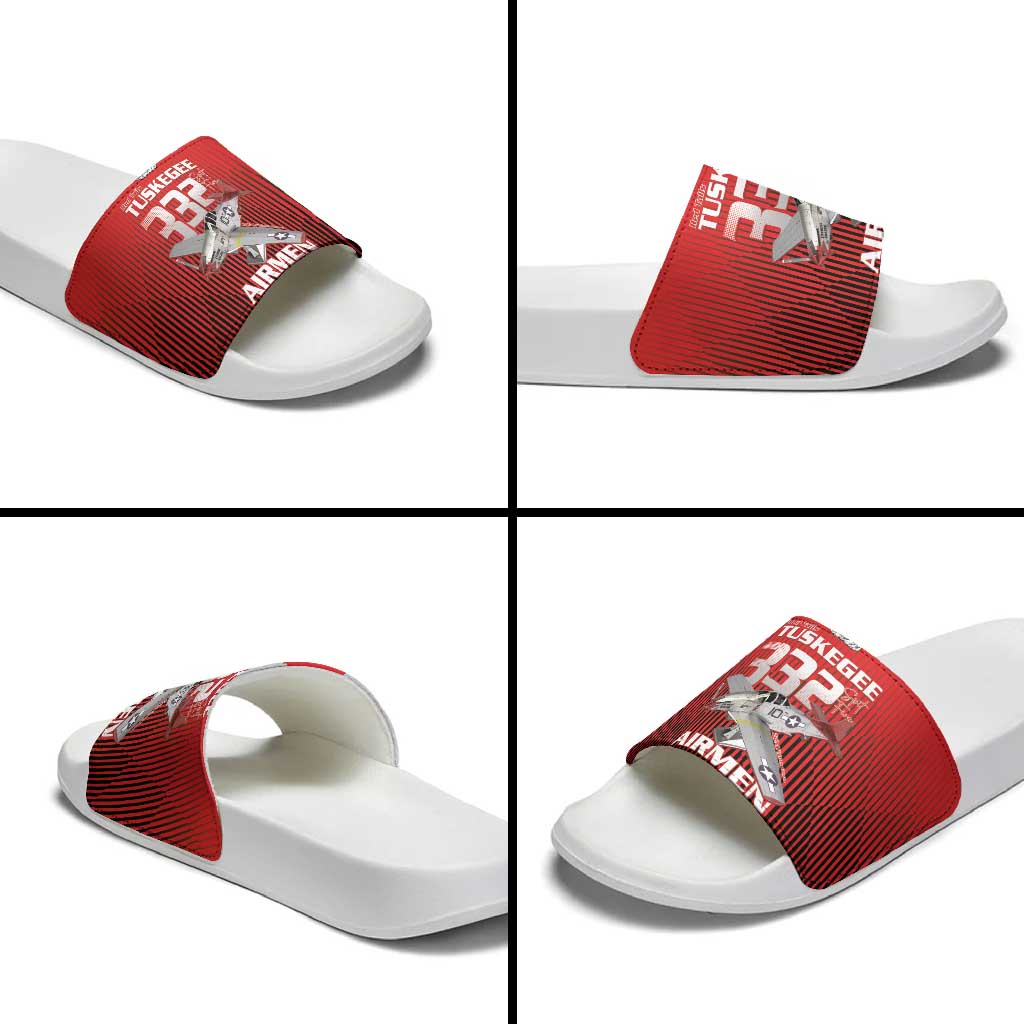 Tuskegee Red Tails Airmen Slide Sandals P-51 Mustang 332nd Fighter Group - Black Red LT15