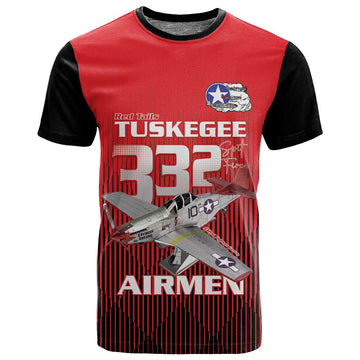 Tuskegee Red Tails Airmen T shirt 332nd Fighter Group - Black Red LT15