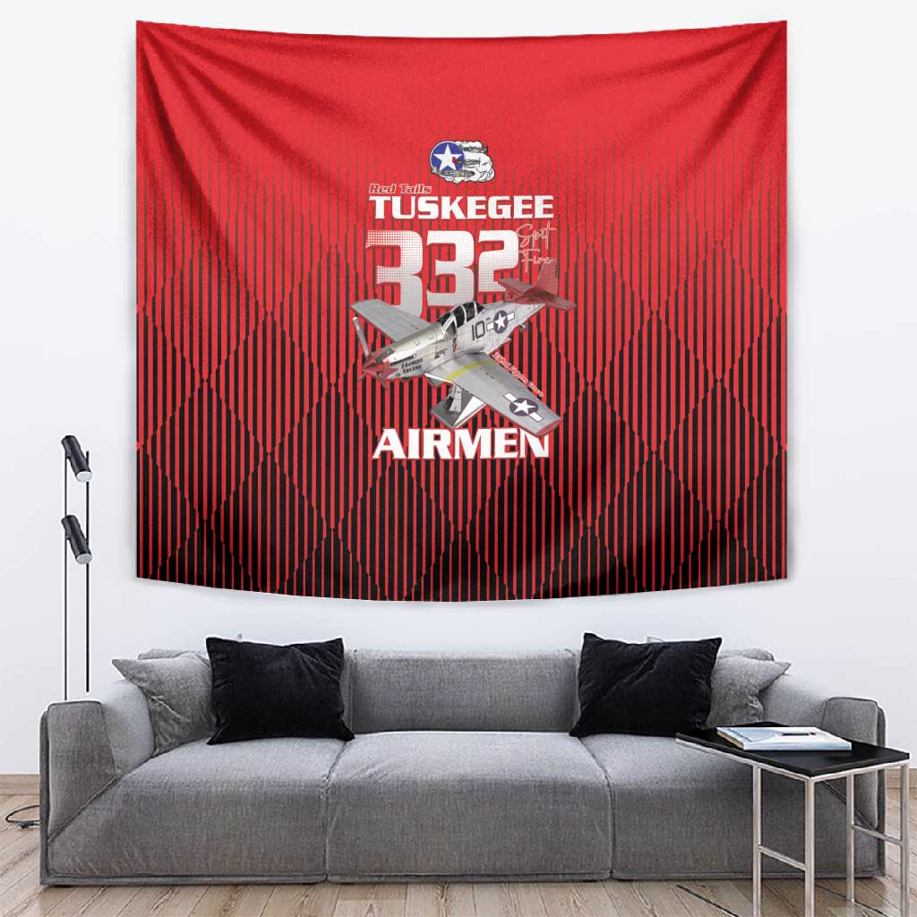 Tuskegee Red Tails Airmen Tapestry 332nd Fighter Group - Black Red LT15