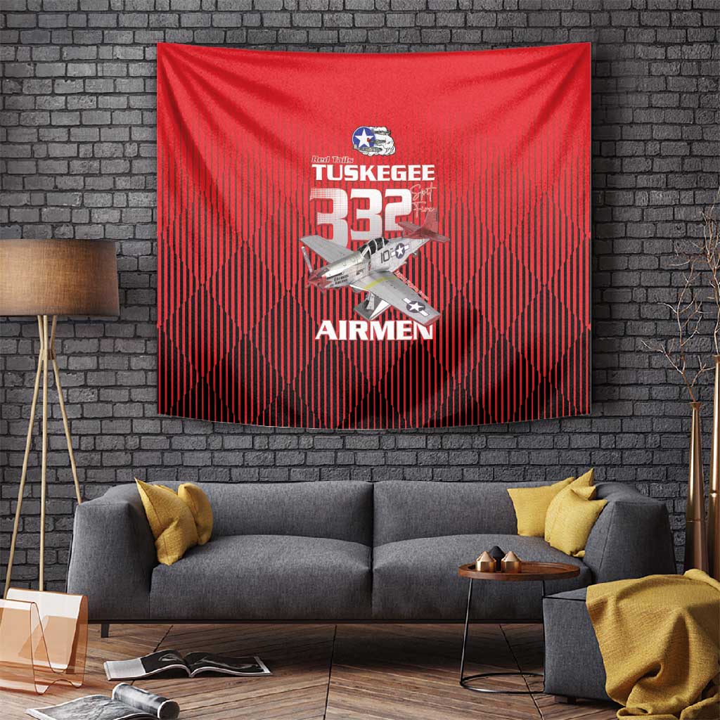 Tuskegee Red Tails Airmen Tapestry 332nd Fighter Group - Black Red LT15