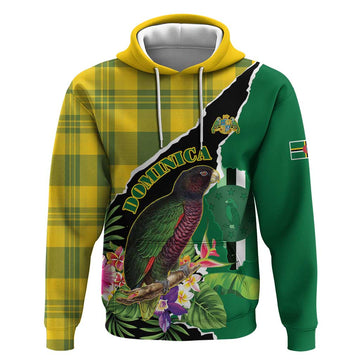 Personalised Dominica Independence Day Hoodie Sisserou Parrot With Tropical Flowers LT15