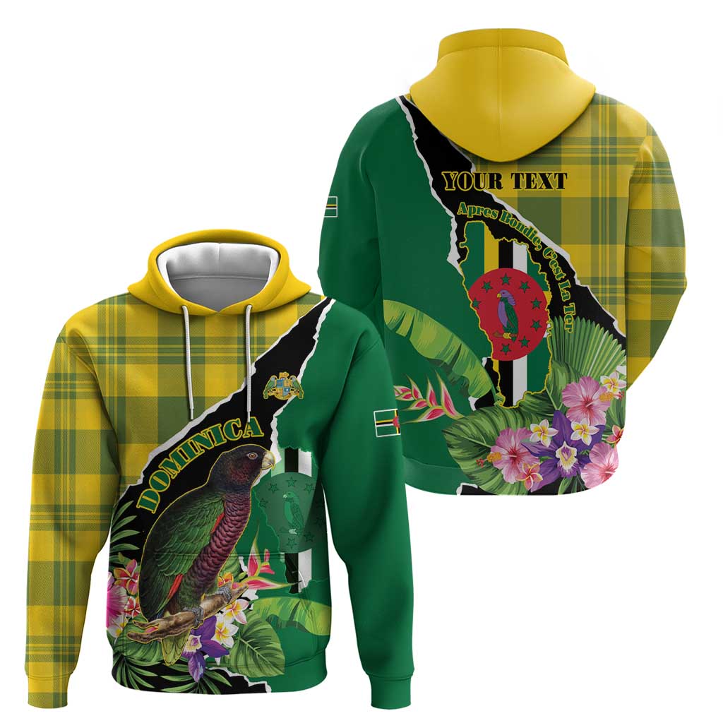 Personalised Dominica Independence Day Hoodie Sisserou Parrot With Tropical Flowers LT15