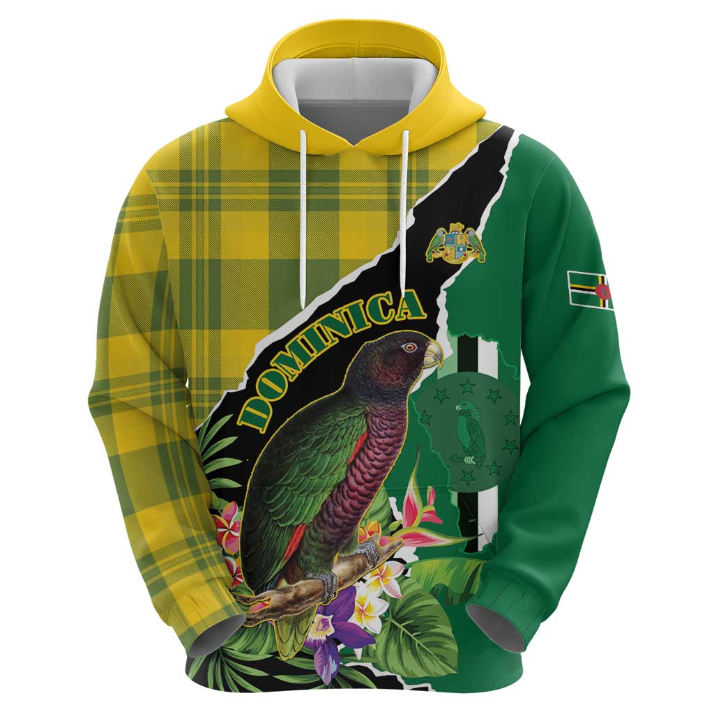 Personalised Dominica Independence Day Hoodie Sisserou Parrot With Tropical Flowers LT15