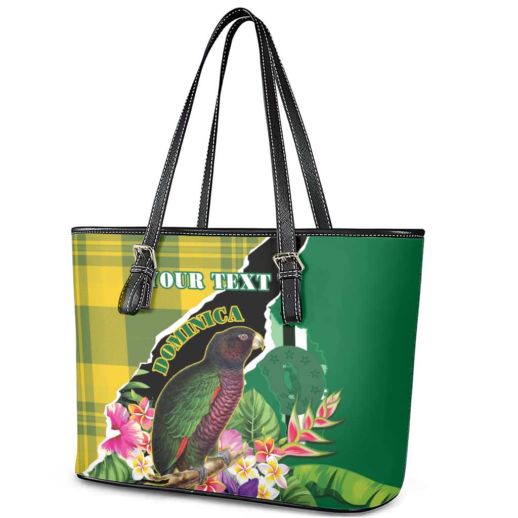 Personalised Dominica Independence Day Leather Tote Bag Sisserou Parrot With Tropical Flowers LT15