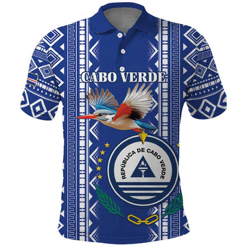 Personalised Cape Verde Polo Shirt Grey Headed Kingfisher - Coat Of Arms LT15