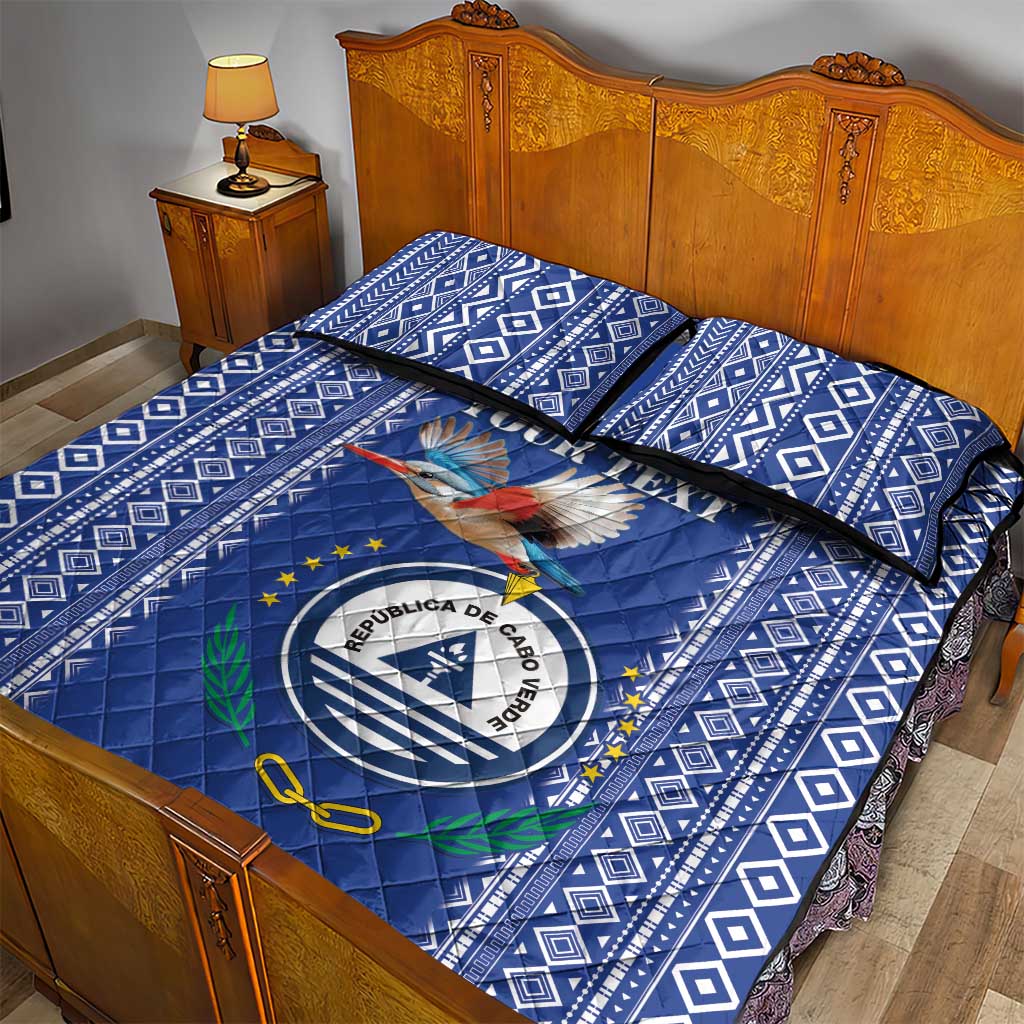 Personalised Cape Verde Quilt Bed Set Grey Headed Kingfisher - Coat Of Arms LT15