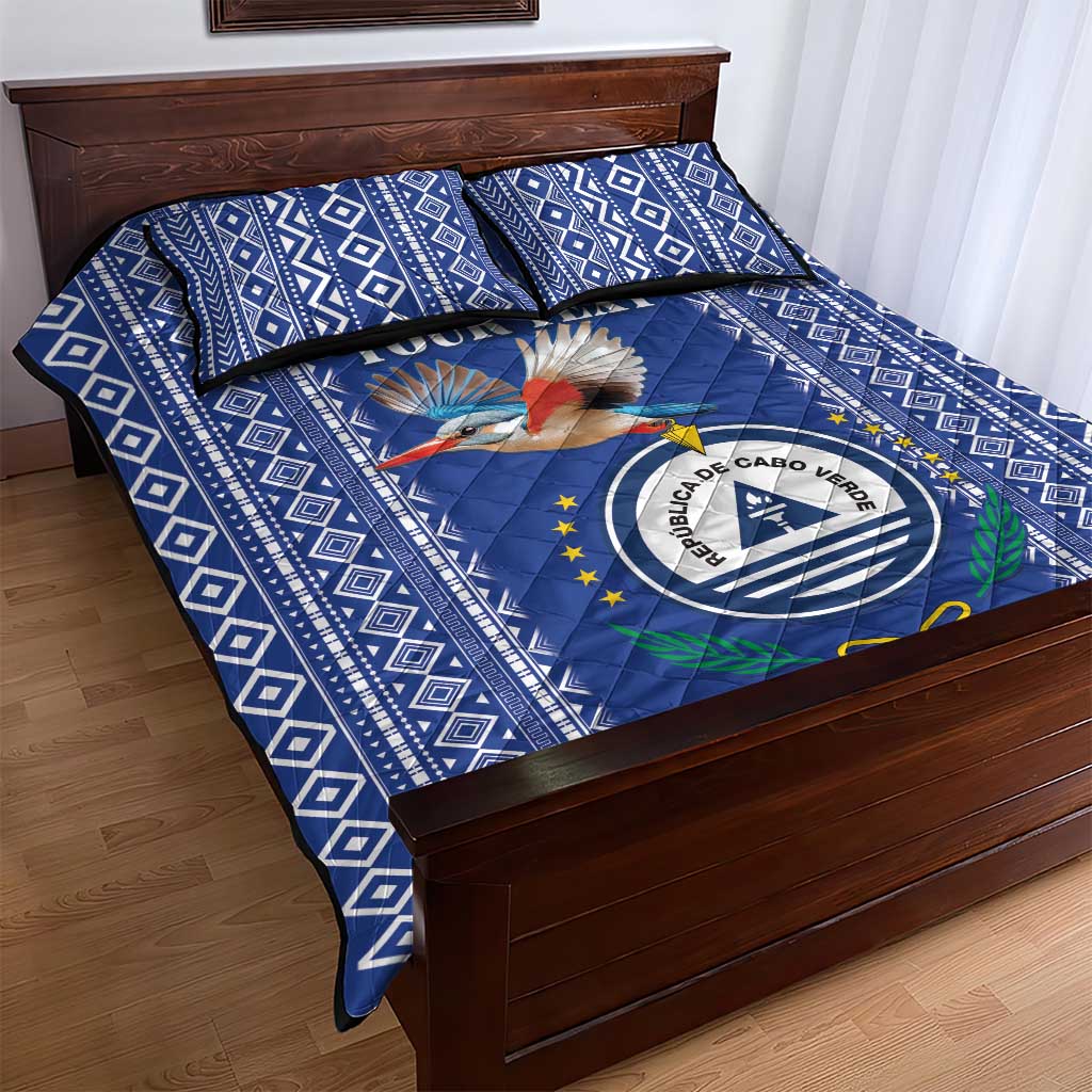 Personalised Cape Verde Quilt Bed Set Grey Headed Kingfisher - Coat Of Arms LT15