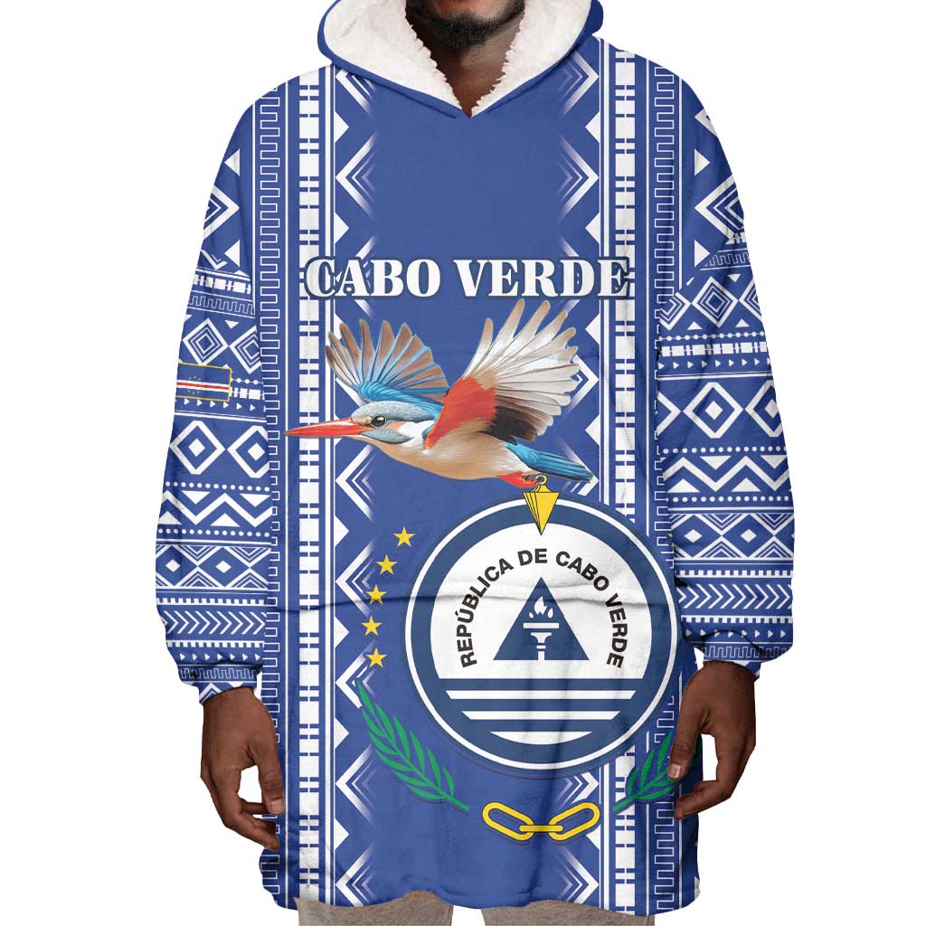 Personalised Cape Verde Wearable Blanket Hoodie Grey Headed Kingfisher - Coat Of Arms LT15