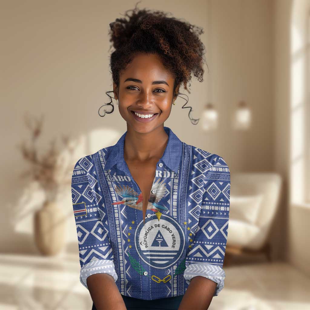 Personalised Cape Verde Women Casual Shirt Grey Headed Kingfisher - Coat Of Arms LT15